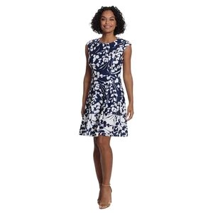 London Timed Navy and White Floral Women's Dress SZ 14